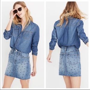 Madewell Denim Heart-Print Mini Skirt in Light Blue